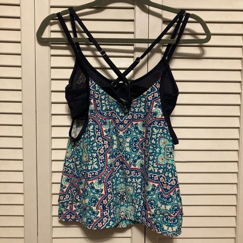 Athleta Monaco Blue And Pink Blousy Tankini Swim Top Size 32B